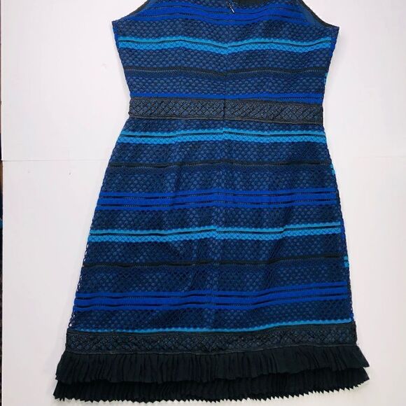 Adelyn Rae Blue Black Lace Illusion Dress Size (M), Fine Crochet Ruffle NWT - Picture 7 of 14